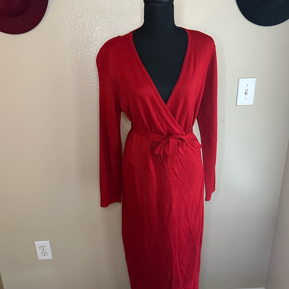Cold water Creek Red Wrap Dress Sz L